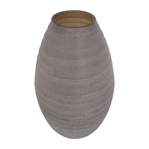 Glass, 13" Ridged Urn Vase, Champagne