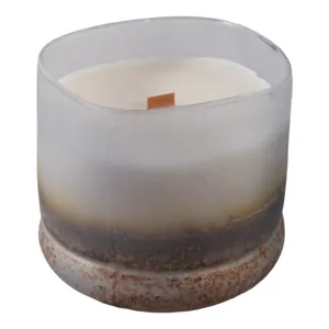 4\" 12 Oz Lakeside Rain Frosted Glass Candle, Blue