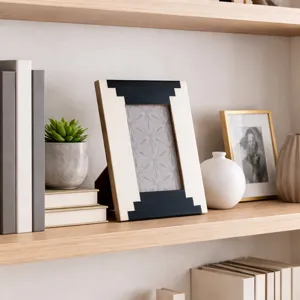 4x6" Art Deco Resin Photo Frame, Black/ivory