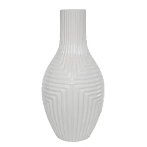 Cer, 16" Tribal Vase, White