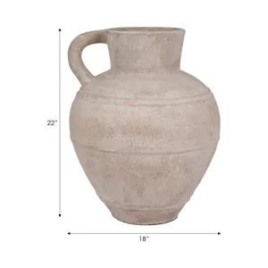 Terracotta, 22\" Jug Vase W/ Handle, Ivory