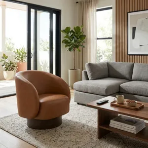 32x31" Faux Leather Swivel Accent Chair, Brown