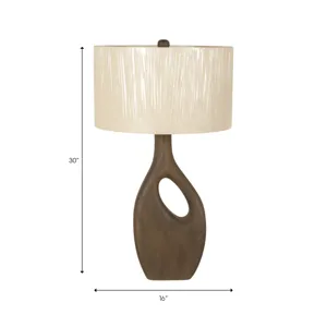 23" Wooden Table Lamp W/cotton Linen Beige Shade