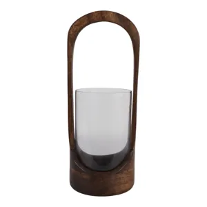 15x6" Modern Hurricane Lantern, Walnut/clear