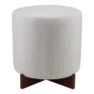 18" Modern Teddy Ottoman With Wood Base, Ivory