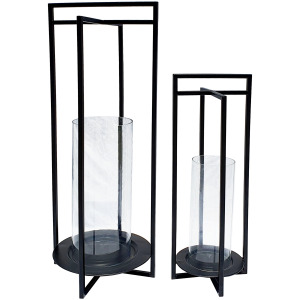 S/2 Metal Open Design Lantern, Black