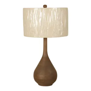 18" Wooden Table Lamp With Cotton Shade