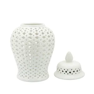 18" Cut-out Clover Temple Jar, White