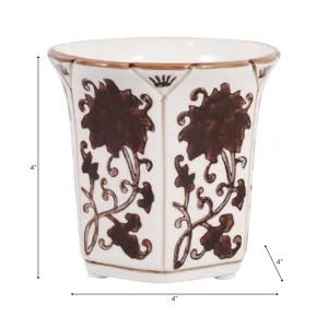 4\", 6oz Fluted Chinoiserie Candle, Brown/white