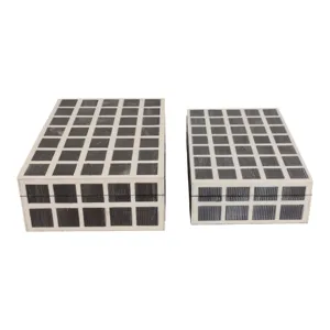S/2 10/11" Etched Squares Resin Boxes, Ivory/brown