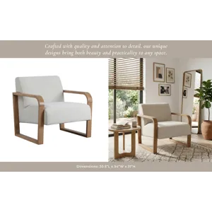 34x31" Open Arm Accent Chair, Ivory/brown