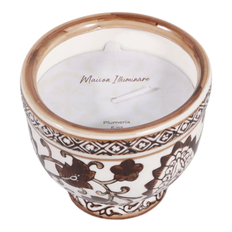 4\", 6oz Bowl Chinoiserie Candle, Brown/white