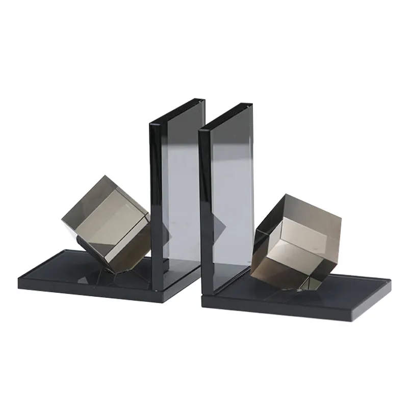 S/2 5x4\" Crystal Cube Bookends, Smoke