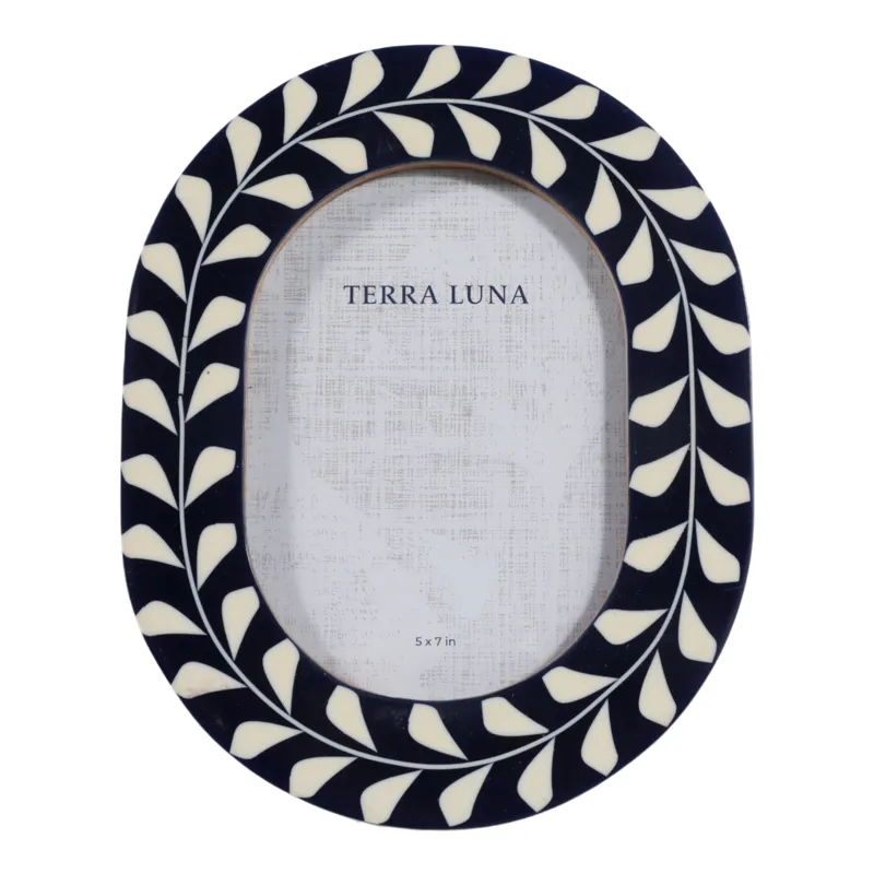 5x7 Vine Inlay Oval Photo Frame, Navy/ivory