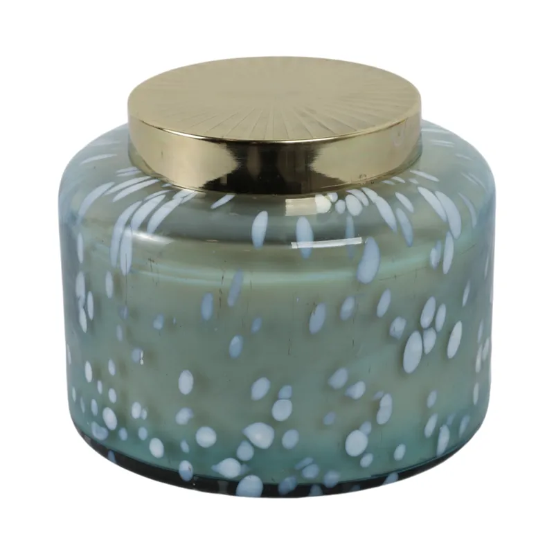 7\" 71 Oz Jasmine Speckle Lidded Candle, Blue/gold