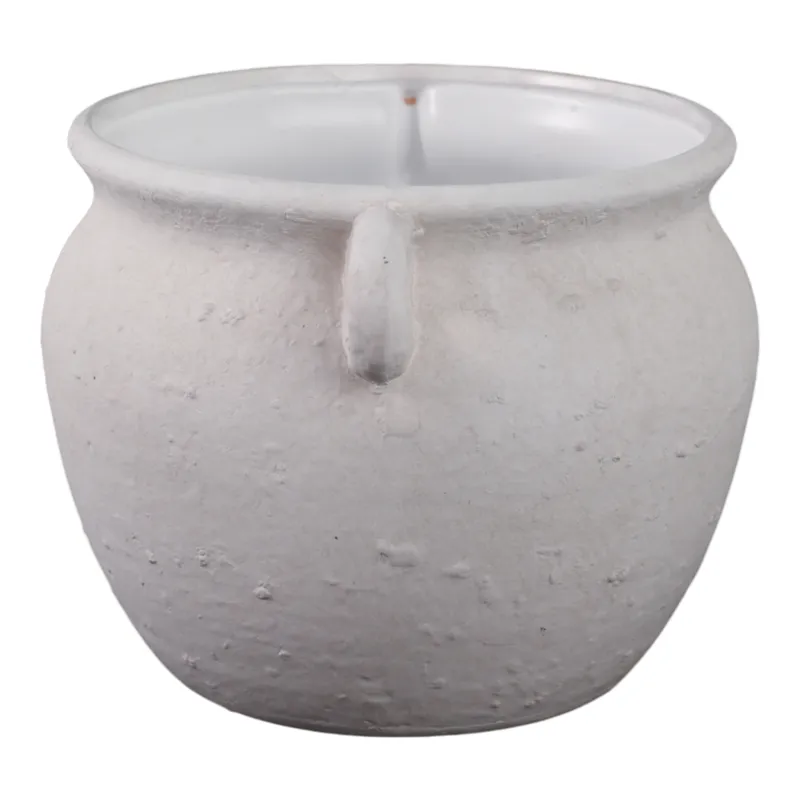 10\" Textured Stoneware Jug Planter, White