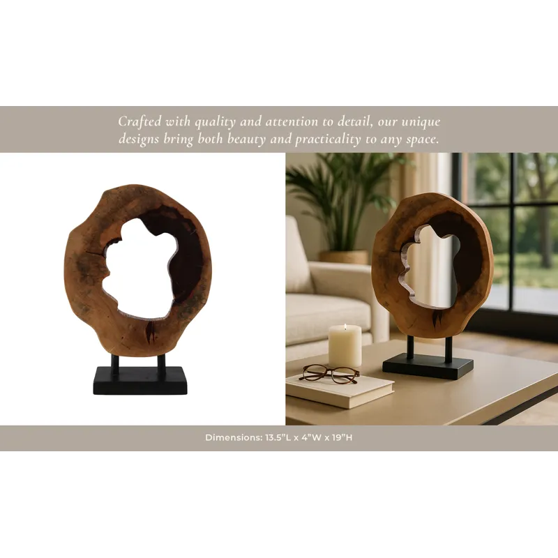 19x14" Open Wood Disc On Stand, Brown/black
