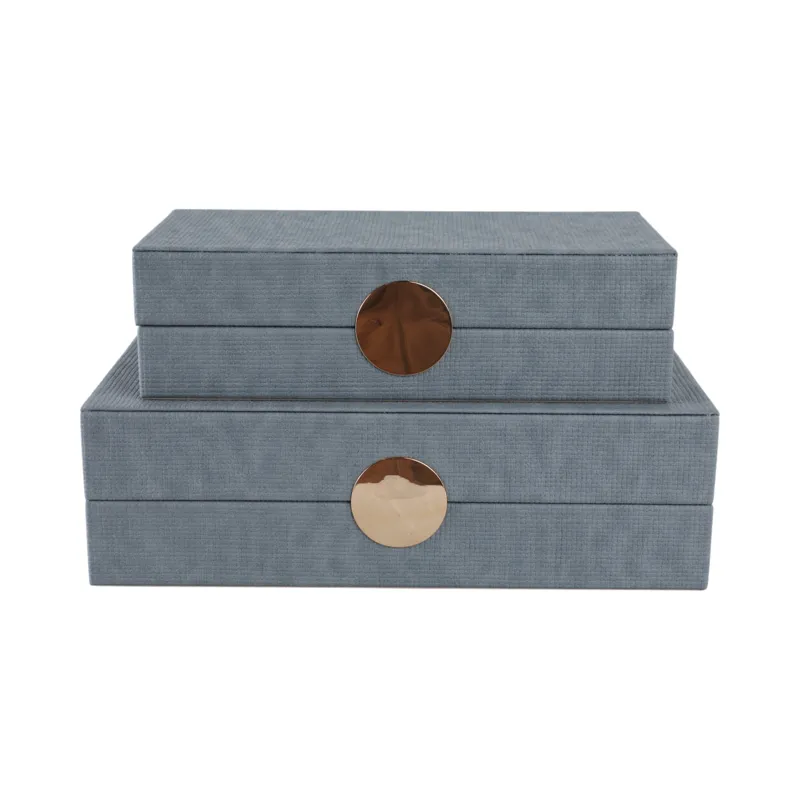 S/2 12/14\" Rectangular Faux Leather Boxes, Blue
