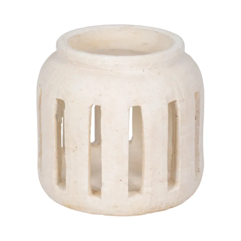 8\" Round Lantern Hurricane With Open Slats, White