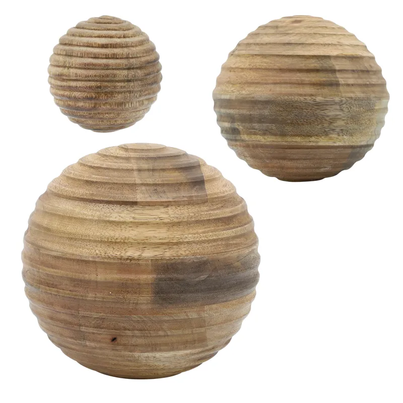 6" Wooden Orb W/ Ridges, Natural