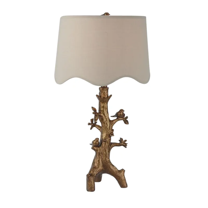 28\" Perched Birds On Branch Table Lamp, Gold