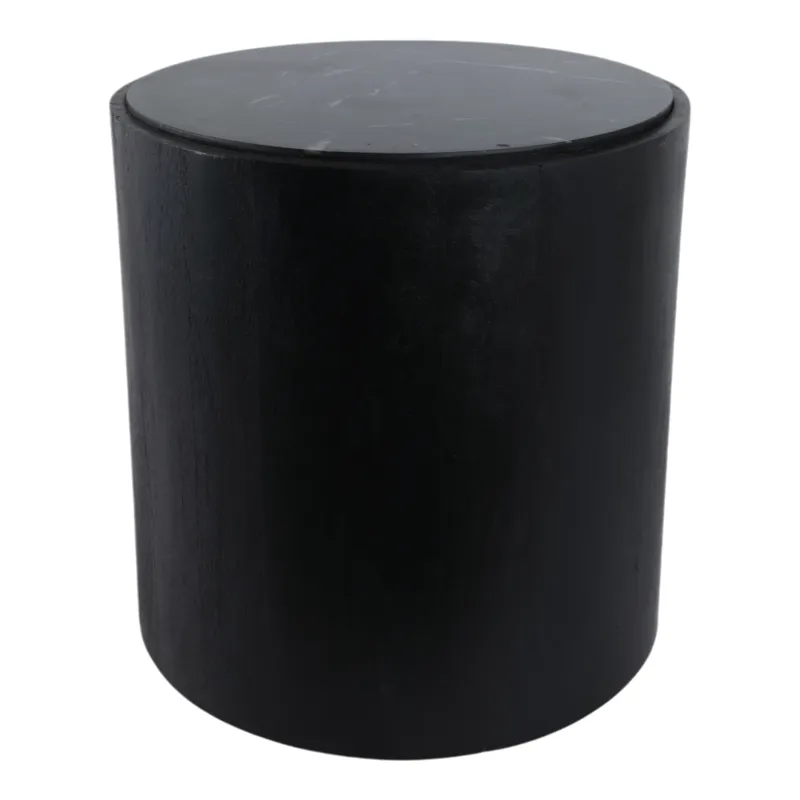 18x18 Marble Inlay Rnd Accent Table, Blk/wht