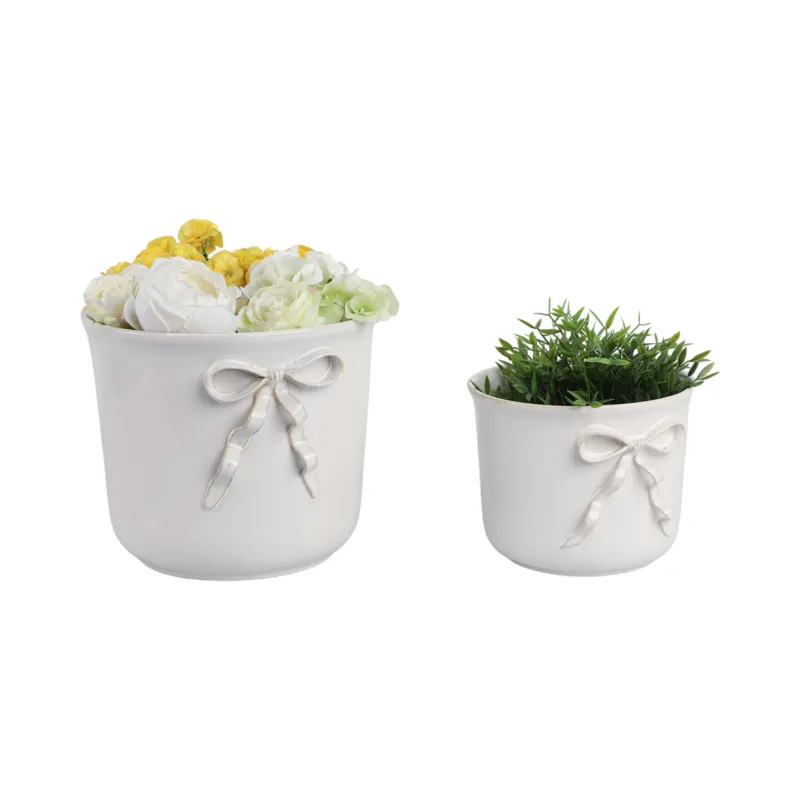 S/2 9/11\" Pretty Bow Planters, White