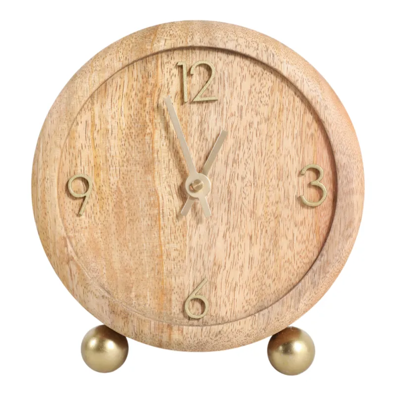 7x6\" Round Footed Clock With Brass Details, Natura