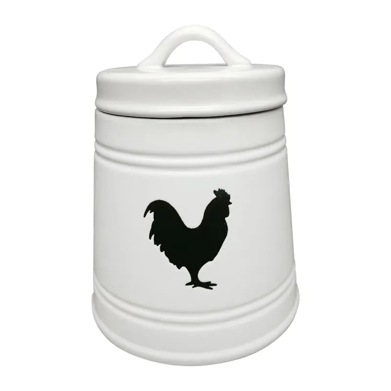 Ceramic 7" Rooster Canister, White