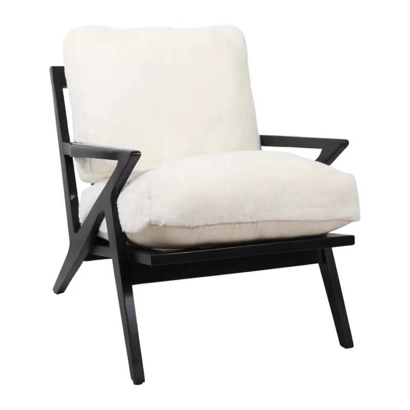 27x34" Faux Fur Accent Chair, Ivory/black, Kd