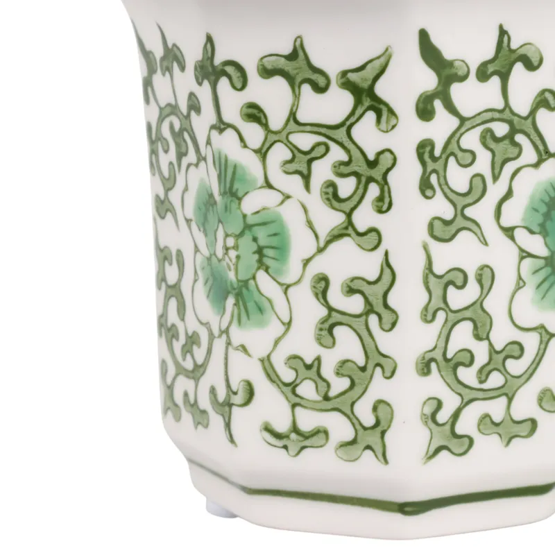 4\", 6oz Fluted Chinoiserie Candle, Green/white