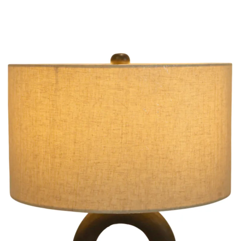 33" Wooden Table Lamp W/cotton Linen Beige Shade