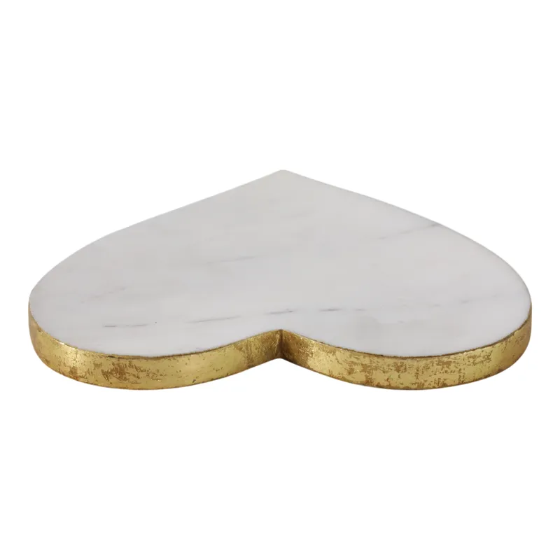 8x8\" Marble Heart Tray W/ Gold Edges, White