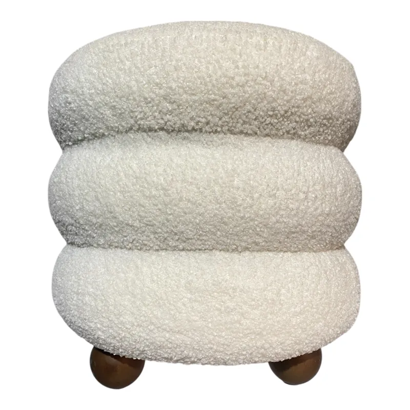 18x18\" Ribbed Teddy Ottoman W/ Ball Feet, Ivory