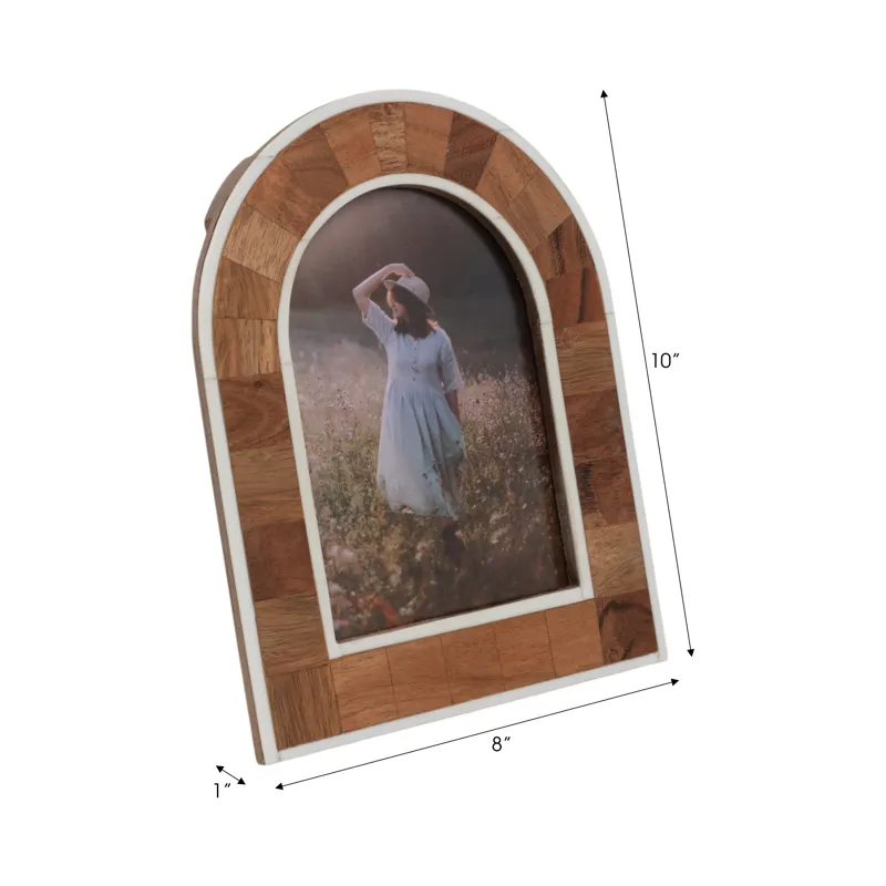 5x7 Wood Inlay Arch Photo Frame, Natural/ivory