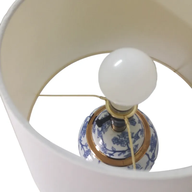 19\" Chinoiserie Birds Table Lamp Gold Trim, White/