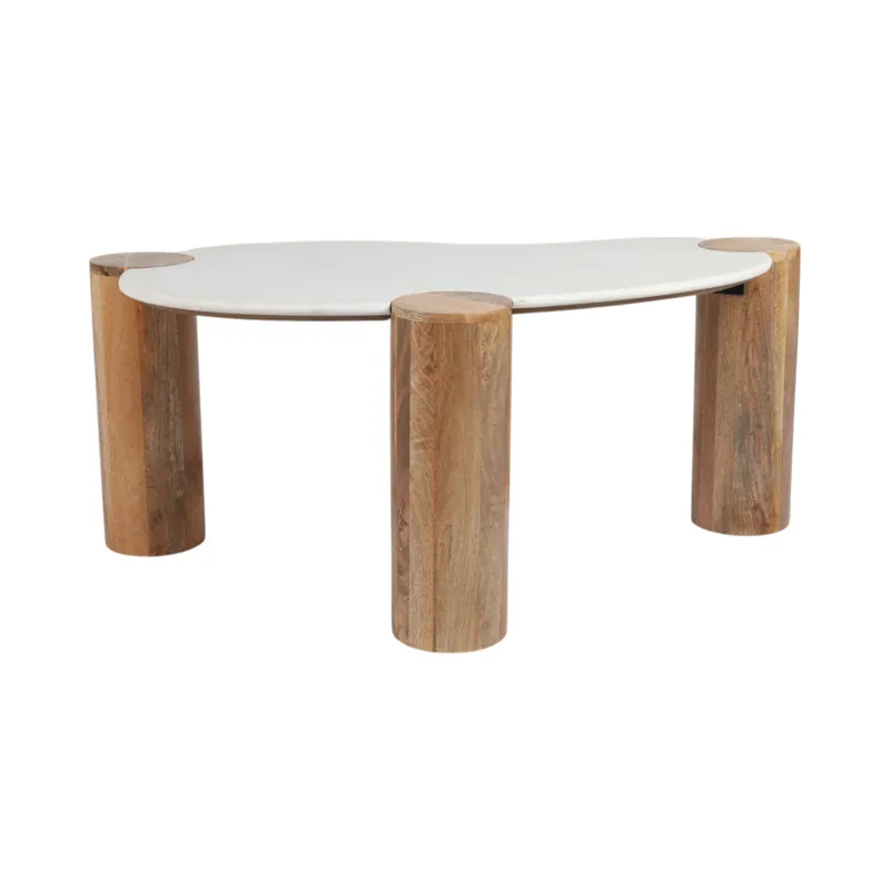 Ec 42x18\" Curved Coffee Table, White/natural