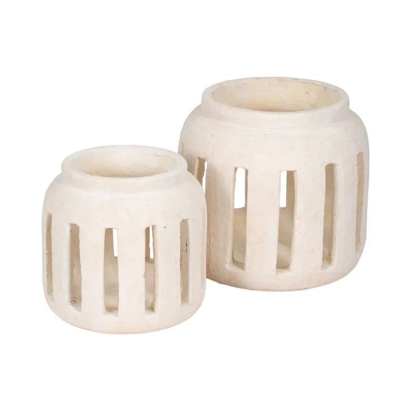 8\" Round Lantern Hurricane With Open Slats, White