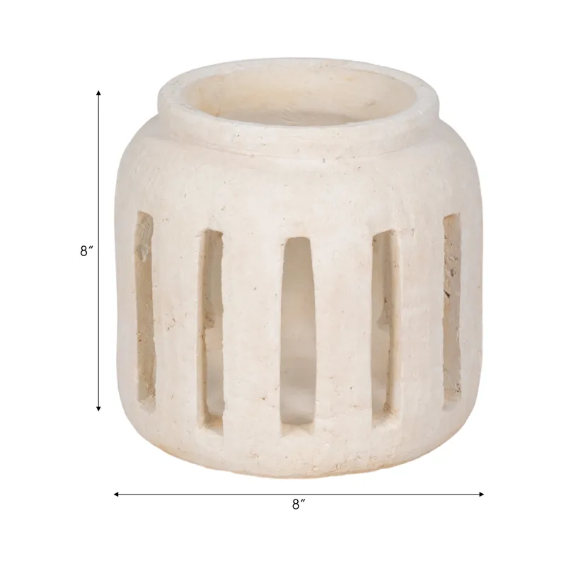 8\" Round Lantern Hurricane With Open Slats, White