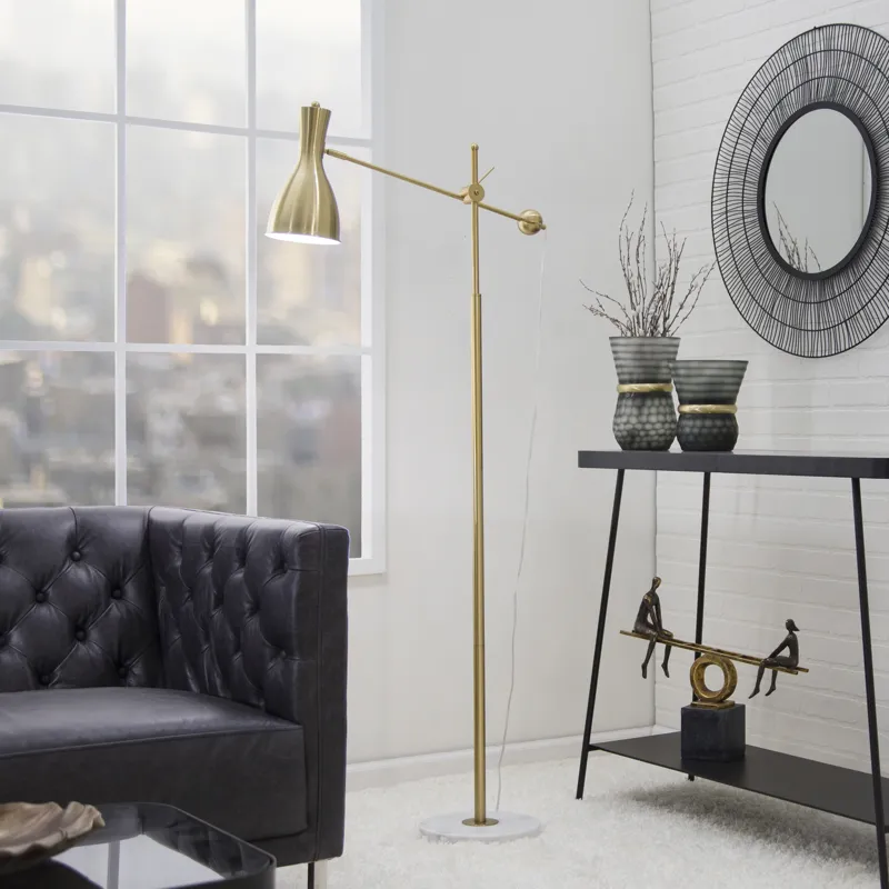 Metal 66" Pivot Arm Floor Lamp, Gold - Kd