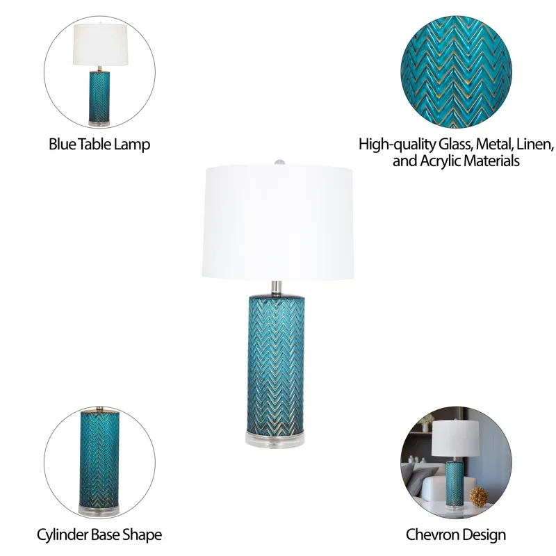 Glass 28\"  Chevron Table Lamp, Blue