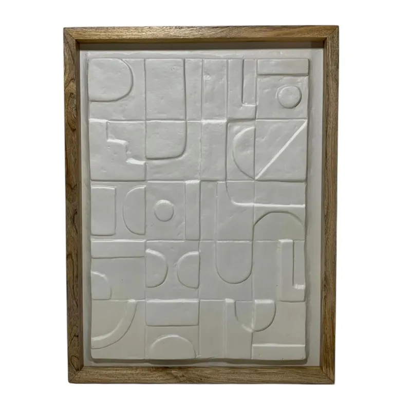29x22\" Geo Modern Paper Mache Wall Art, White/brow