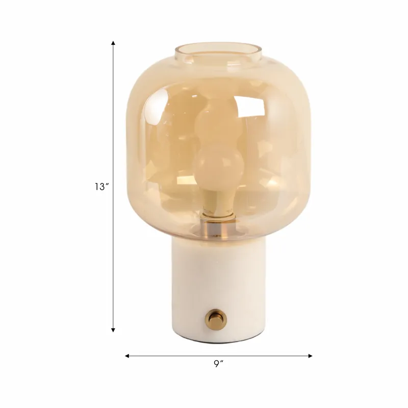 13x9\" Glass Shade On Marble Base With Switch, Whit