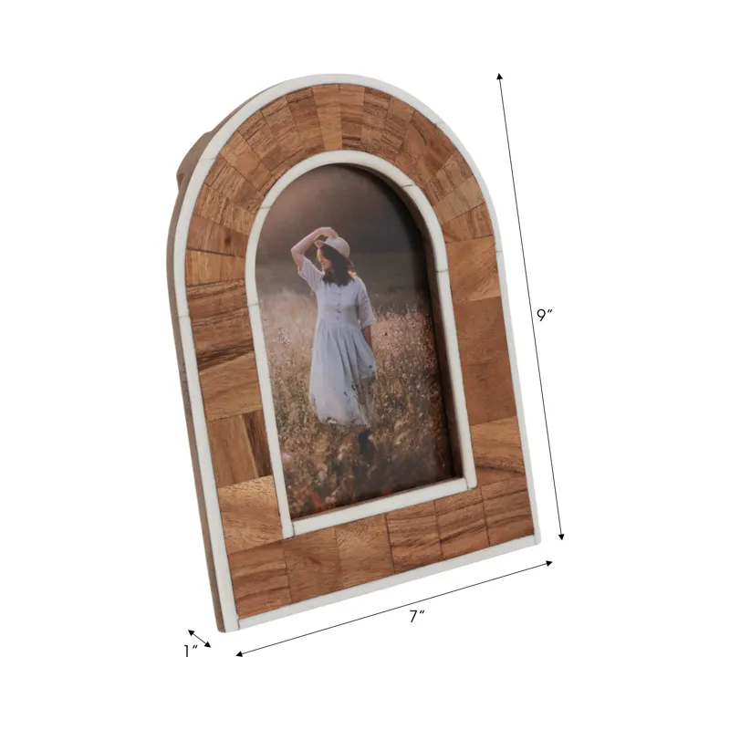 4x6 Wood Inlay Arch Photo Frame, Natural/ivory