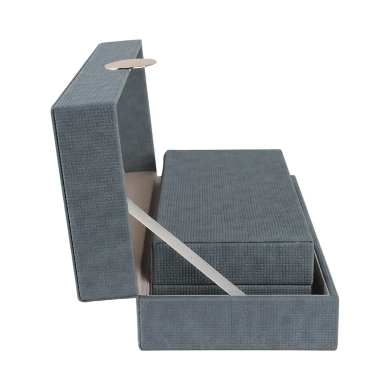 S/2 12/14\" Rectangular Faux Leather Boxes, Blue