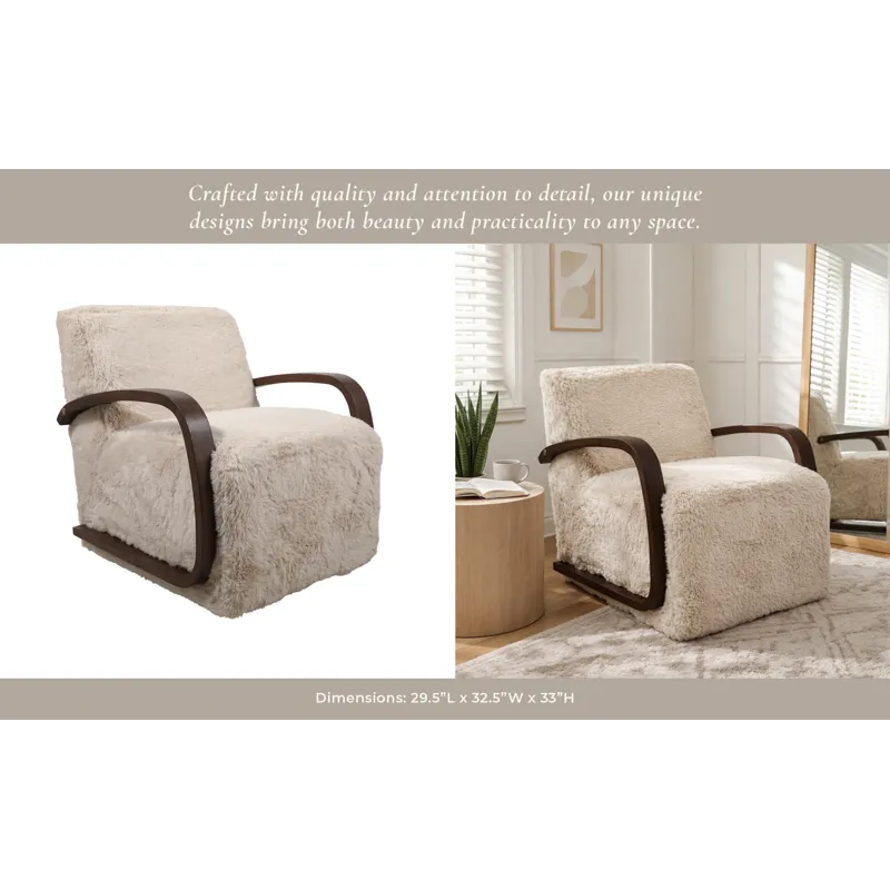 32x31" Faux Fur Accent Chair, Ivory/brown