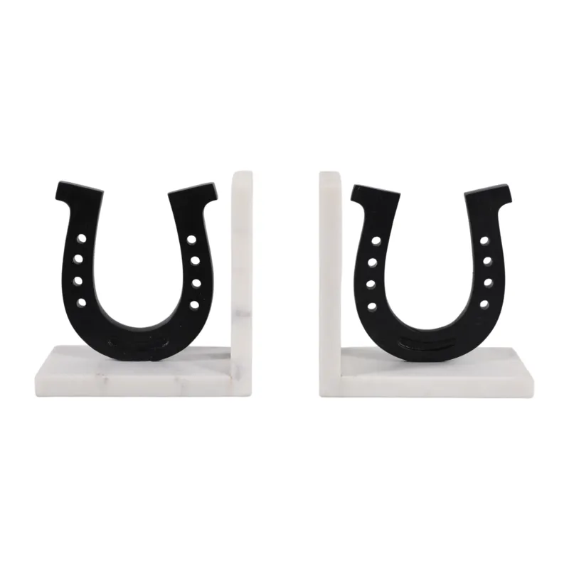 S/2 6\" Horseshoe Bookends On Marble, Black/white