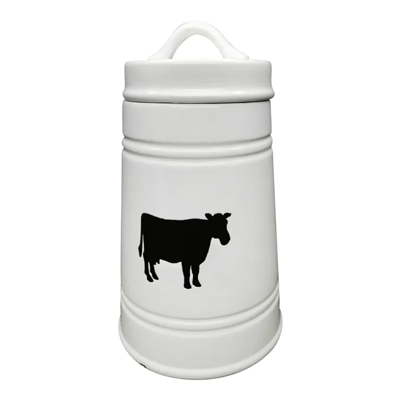 Ceramic 11" Cow Canister, White