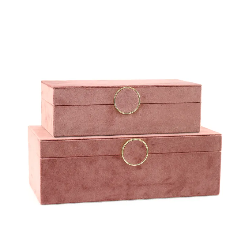 S/2 Wood 10/12" Velvet Jewelry Box, Blush