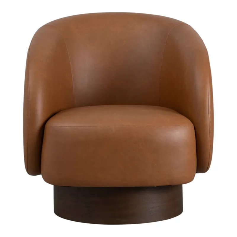 32x31" Faux Leather Swivel Accent Chair, Brown